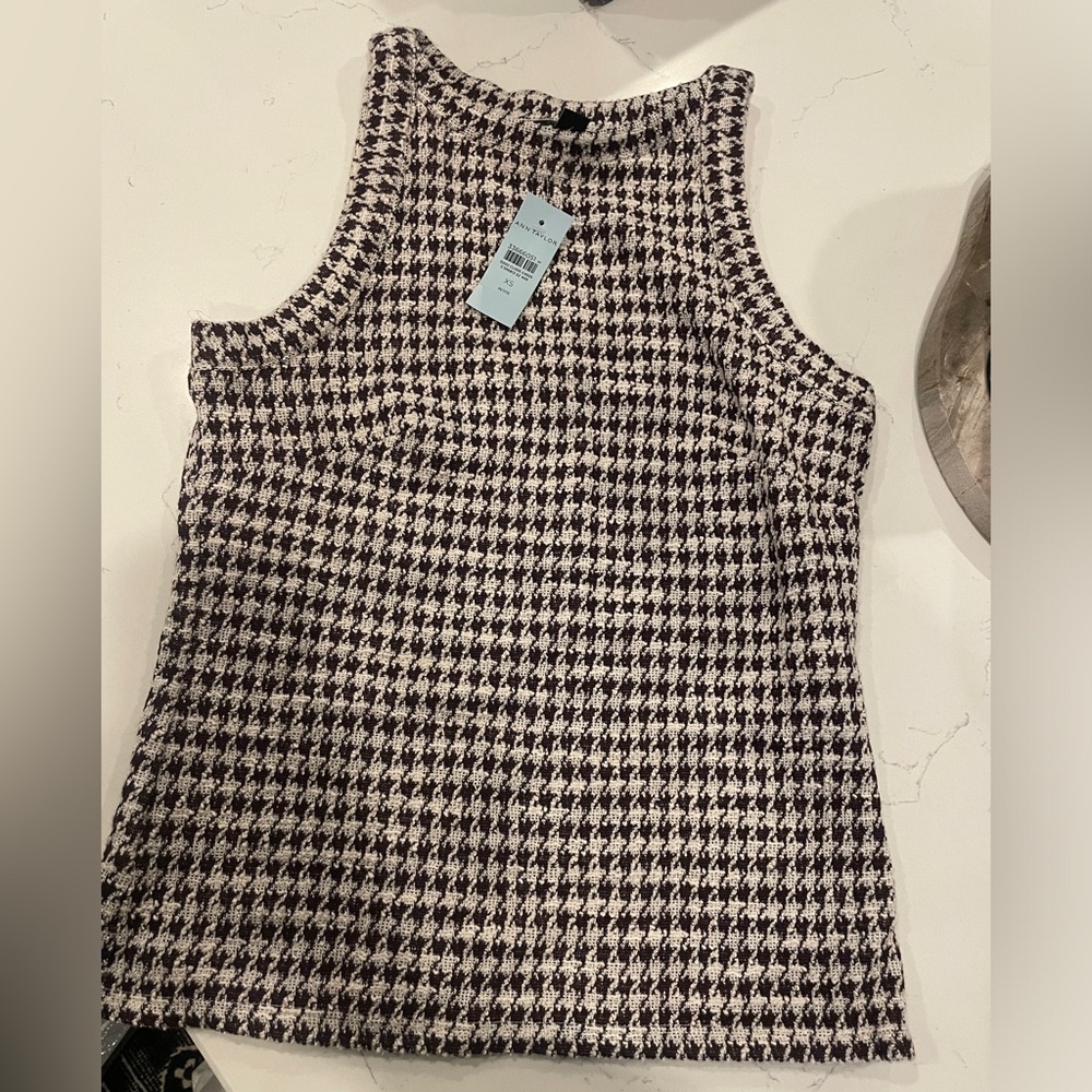 ANN TAYLOR HOUNDSTOOTH TANK XS PETITE